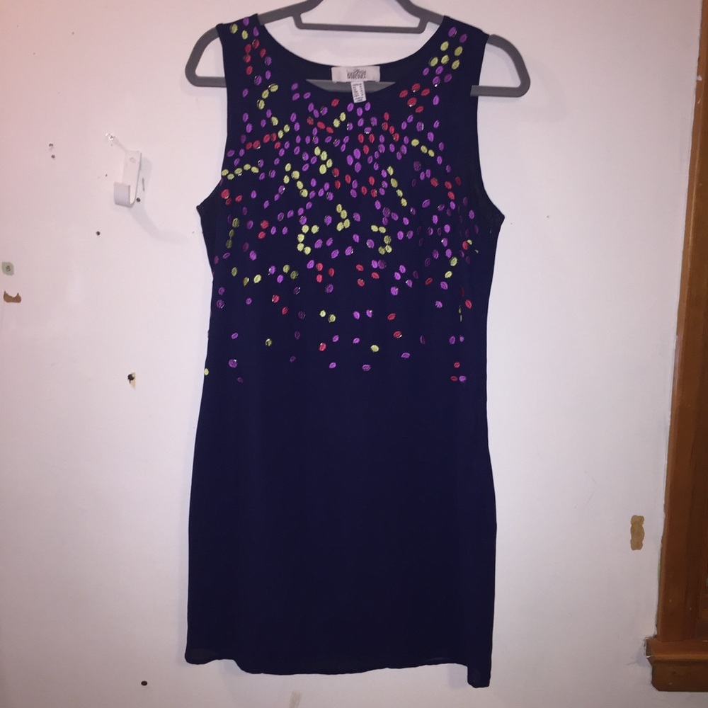 Embroidered beaded sleeveless shift dress